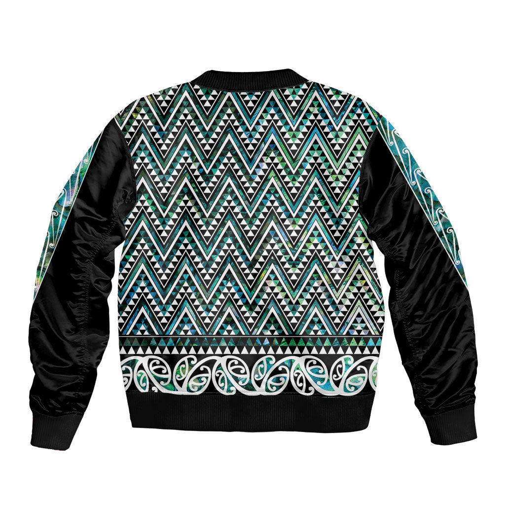 New Zealand Maori Niho Taniwha Sleeve Zip Bomber Jacket Papua Shell - Mangopare Puhoro Pattern