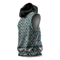 New Zealand Maori Niho Taniwha Sleeveless Hoodie Papua Shell - Mangopare Puhoro Pattern