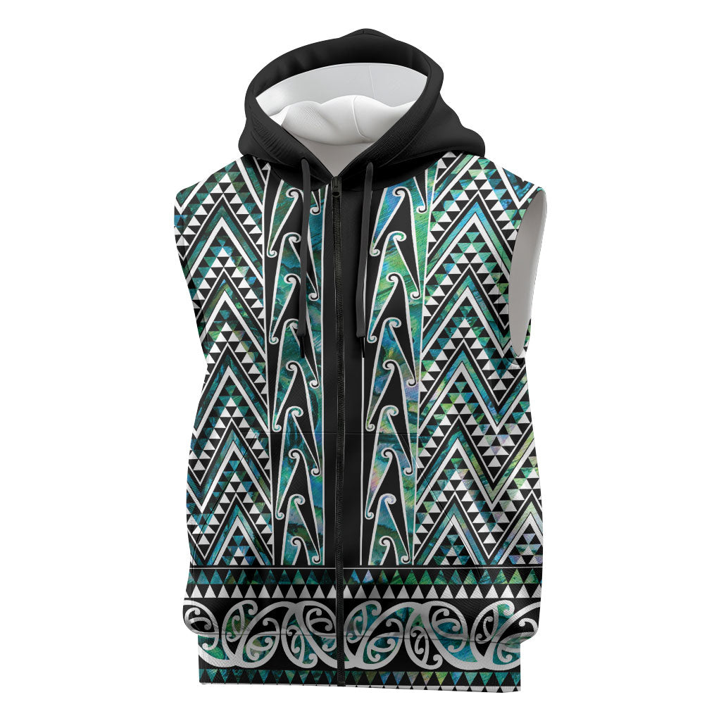 New Zealand Maori Niho Taniwha Sleeveless Zip Hoodie Papua Shell - Mangopare Puhoro Pattern