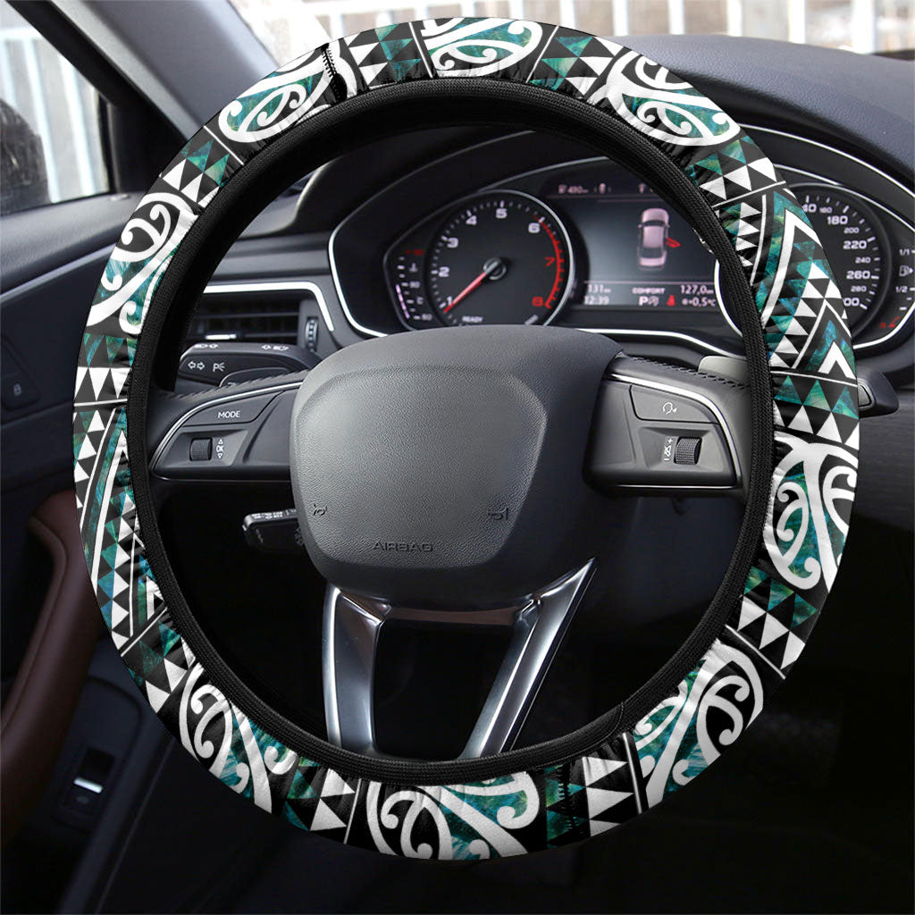 New Zealand Maori Niho Taniwha Steering Wheel Cover Papua Shell - Mangopare Puhoro Pattern