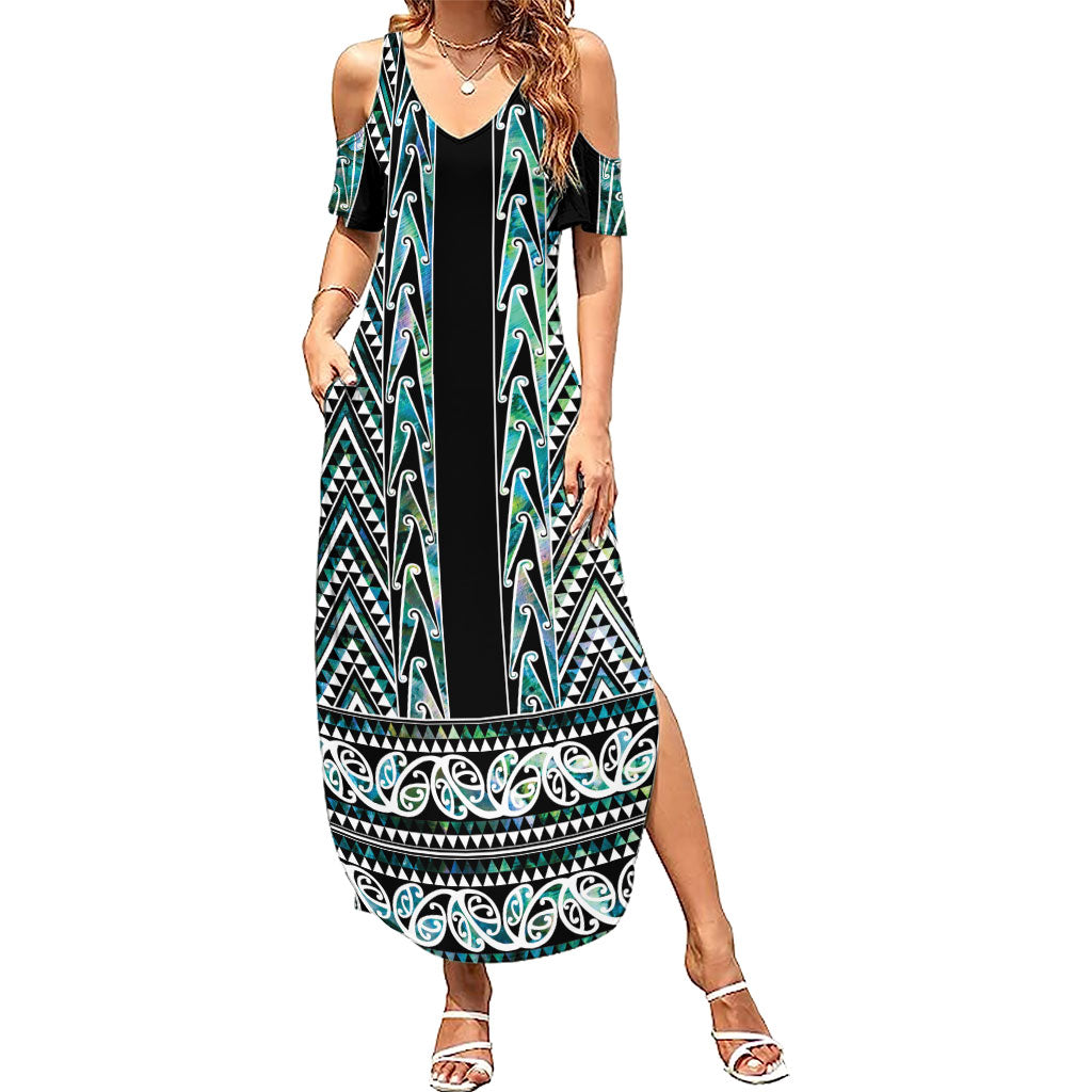New Zealand Maori Niho Taniwha Summer Maxi Dress Papua Shell - Mangopare Puhoro Pattern LT9 Women Green - Polynesian Pride