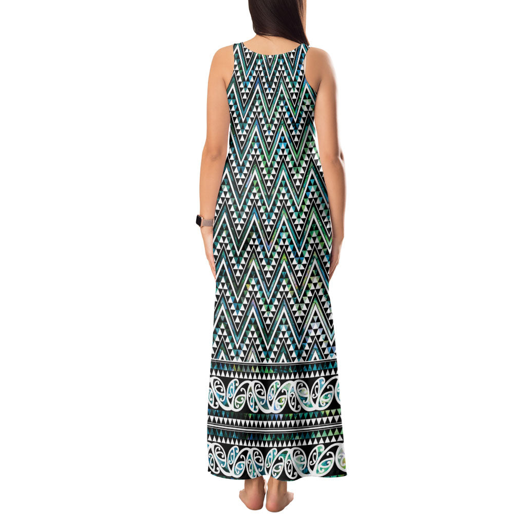 New Zealand Maori Niho Taniwha Tank Maxi Dress Papua Shell - Mangopare Puhoro Pattern