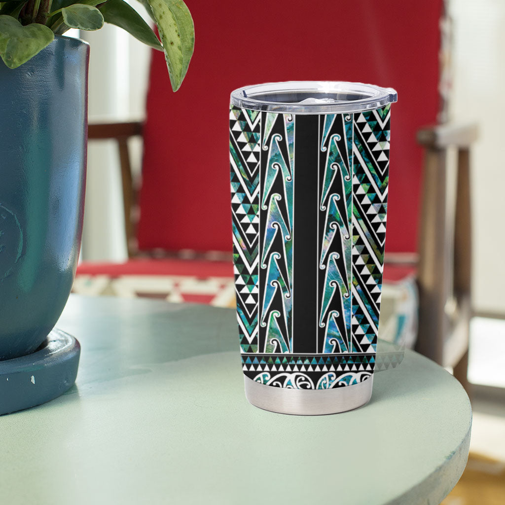 New Zealand Maori Niho Taniwha Tumbler Cup Papua Shell - Mangopare Puhoro Pattern