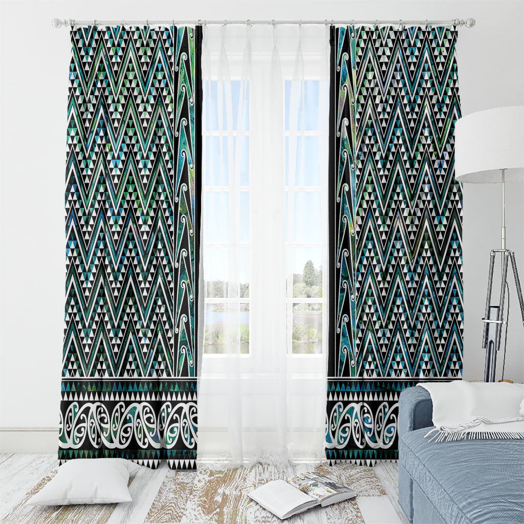 New Zealand Maori Niho Taniwha Window Curtain Papua Shell - Mangopare Puhoro Pattern