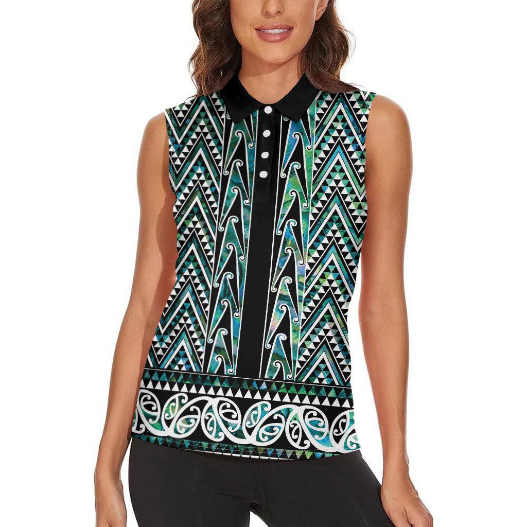 New Zealand Maori Niho Taniwha Women Sleeveless Polo Shirt Papua Shell - Mangopare Puhoro Pattern