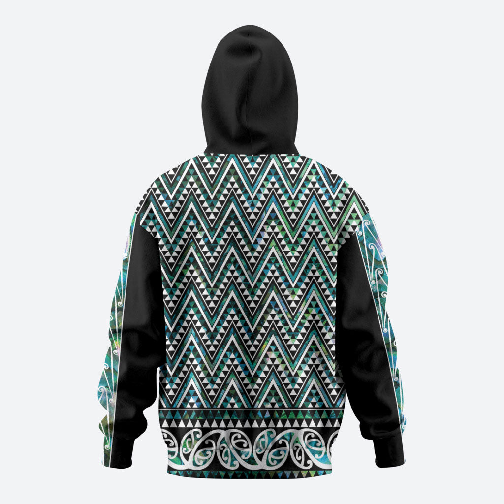 New Zealand Maori Niho Taniwha Zip Hoodie Papua Shell - Mangopare Puhoro Pattern