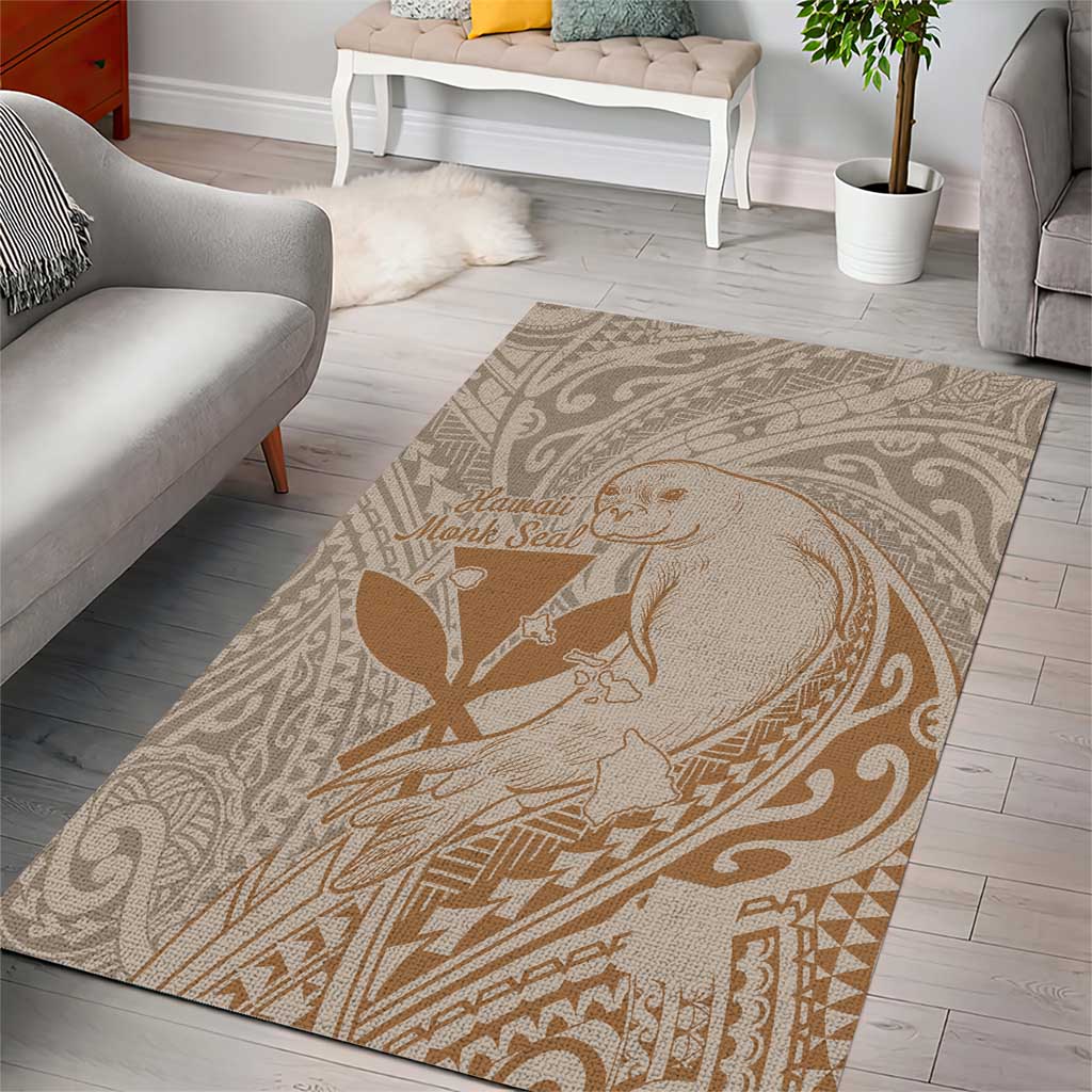 Hawaii Monk Seal and Map Area Rug Polynesian Kanaka Maoli Beige Vibe