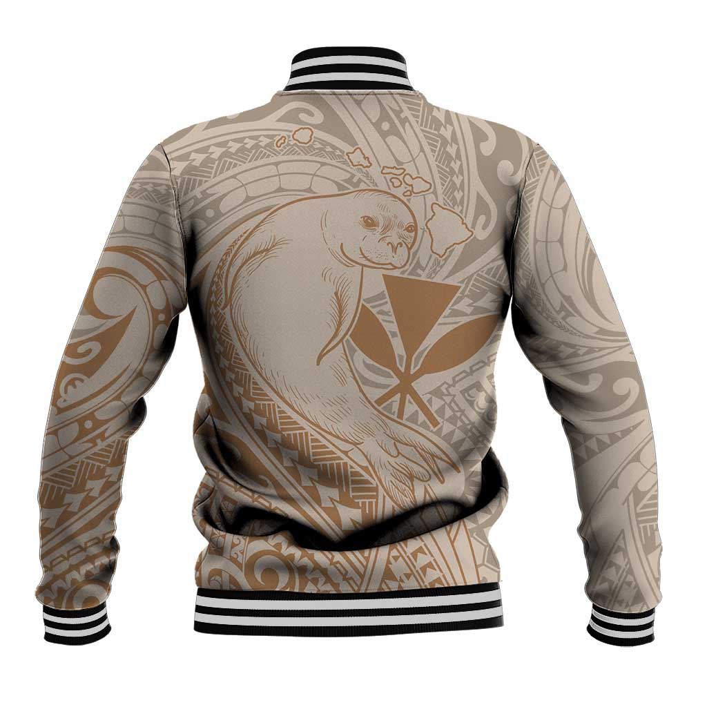 Hawaii Monk Seal and Map Baseball Jacket Polynesian Kanaka Maoli Beige Vibe LT9 - Polynesian Pride