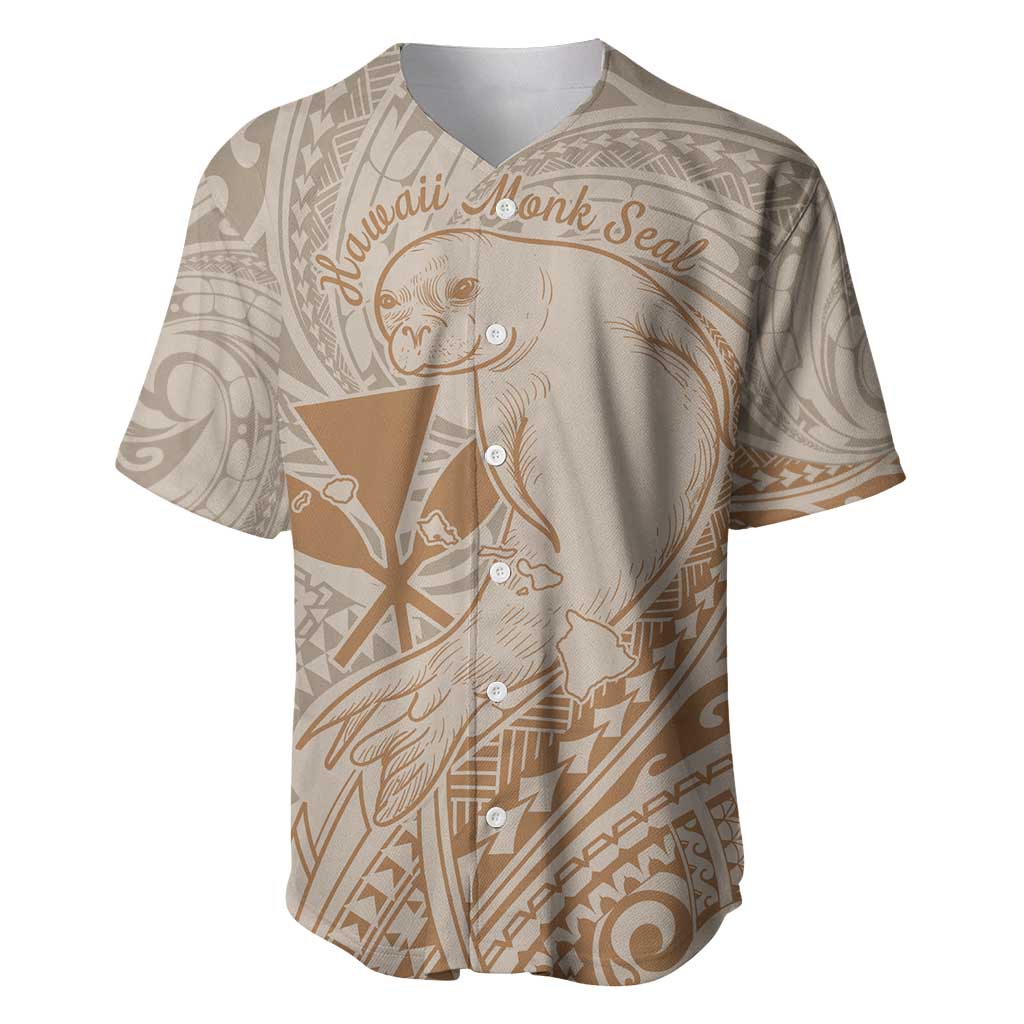 Hawaii Monk Seal and Map Baseball Jersey Polynesian Kanaka Maoli Beige Vibe LT9 Beige - Polynesian Pride