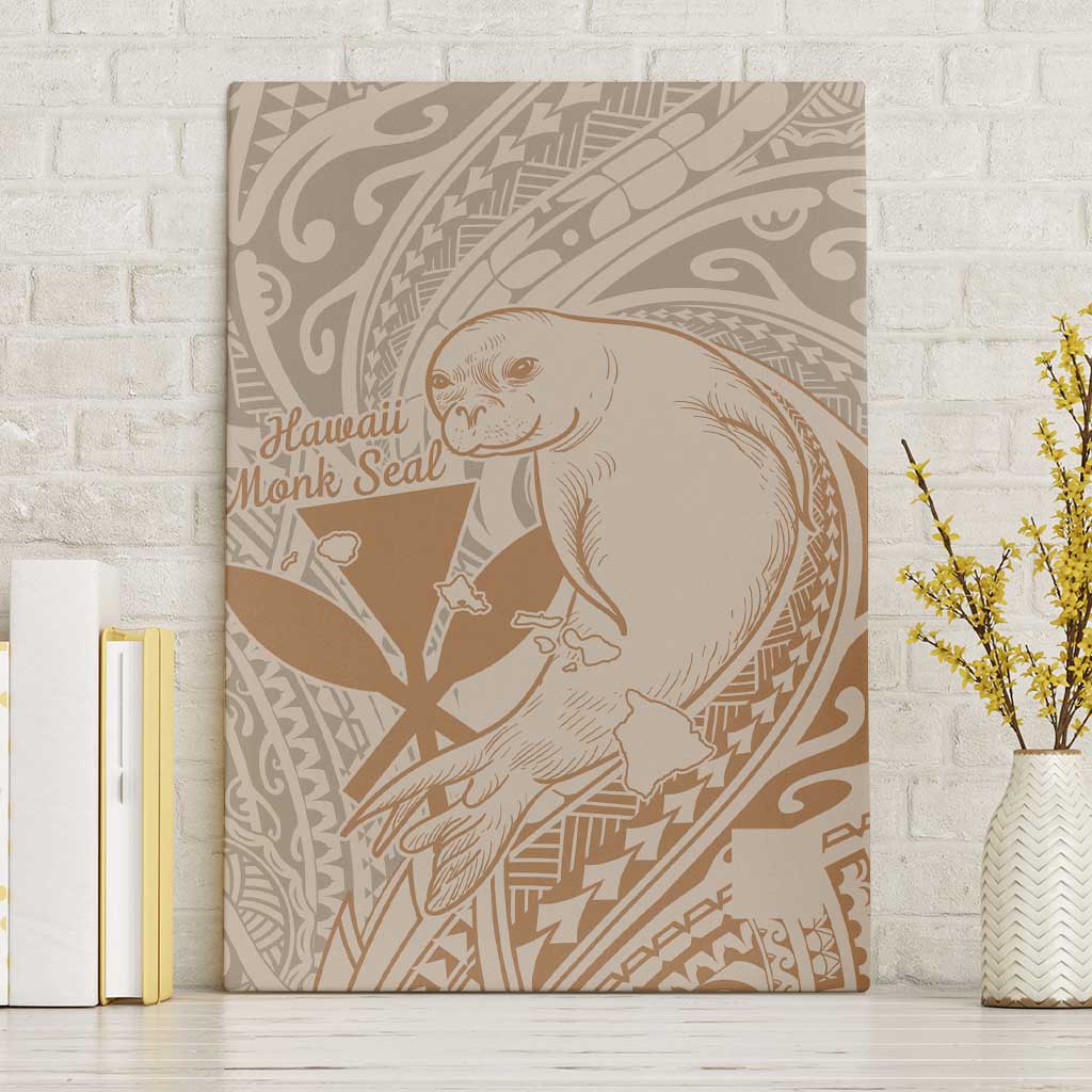 Hawaii Monk Seal and Map Canvas Wall Art Polynesian Kanaka Maoli Beige Vibe