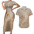 Hawaii Monk Seal and Map Couples Matching Short Sleeve Bodycon Dress and Hawaiian Shirt Polynesian Kanaka Maoli Beige Vibe