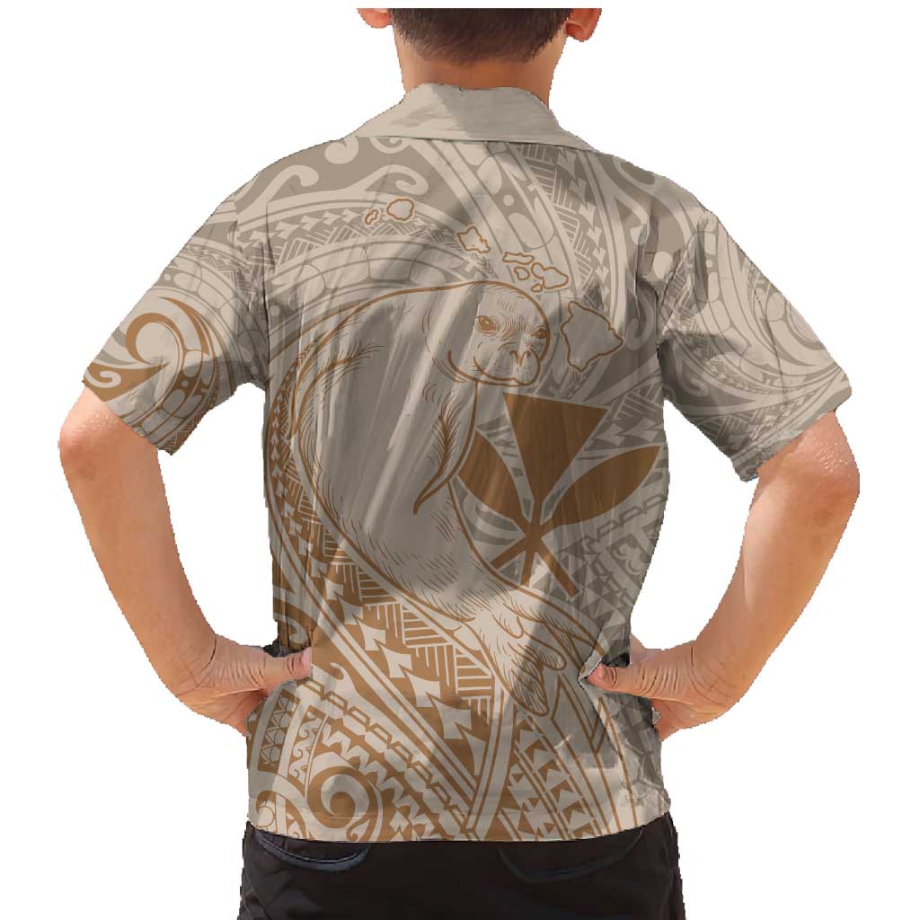 Hawaii Monk Seal and Map Family Matching Mermaid Dress and Hawaiian Shirt Polynesian Kanaka Maoli Beige Vibe LT9 - Polynesian Pride