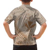 Hawaii Monk Seal and Map Family Matching Off Shoulder Short Dress and Hawaiian Shirt Polynesian Kanaka Maoli Beige Vibe LT9 - Polynesian Pride
