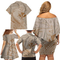 Hawaii Monk Seal and Map Family Matching Off Shoulder Short Dress and Hawaiian Shirt Polynesian Kanaka Maoli Beige Vibe LT9 - Polynesian Pride