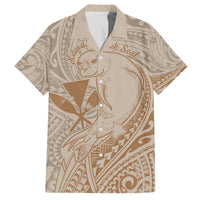 Hawaii Monk Seal and Map Family Matching Off Shoulder Short Dress and Hawaiian Shirt Polynesian Kanaka Maoli Beige Vibe LT9 Dad's Shirt - Short Sleeve Beige - Polynesian Pride