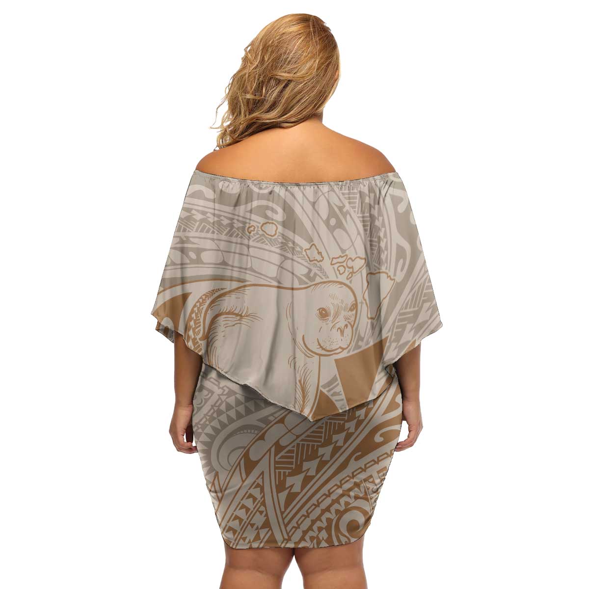 Hawaii Monk Seal and Map Family Matching Off Shoulder Short Dress and Hawaiian Shirt Polynesian Kanaka Maoli Beige Vibe LT9 - Polynesian Pride