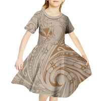 Hawaii Monk Seal and Map Kid Short Sleeve Dress Polynesian Kanaka Maoli Beige Vibe