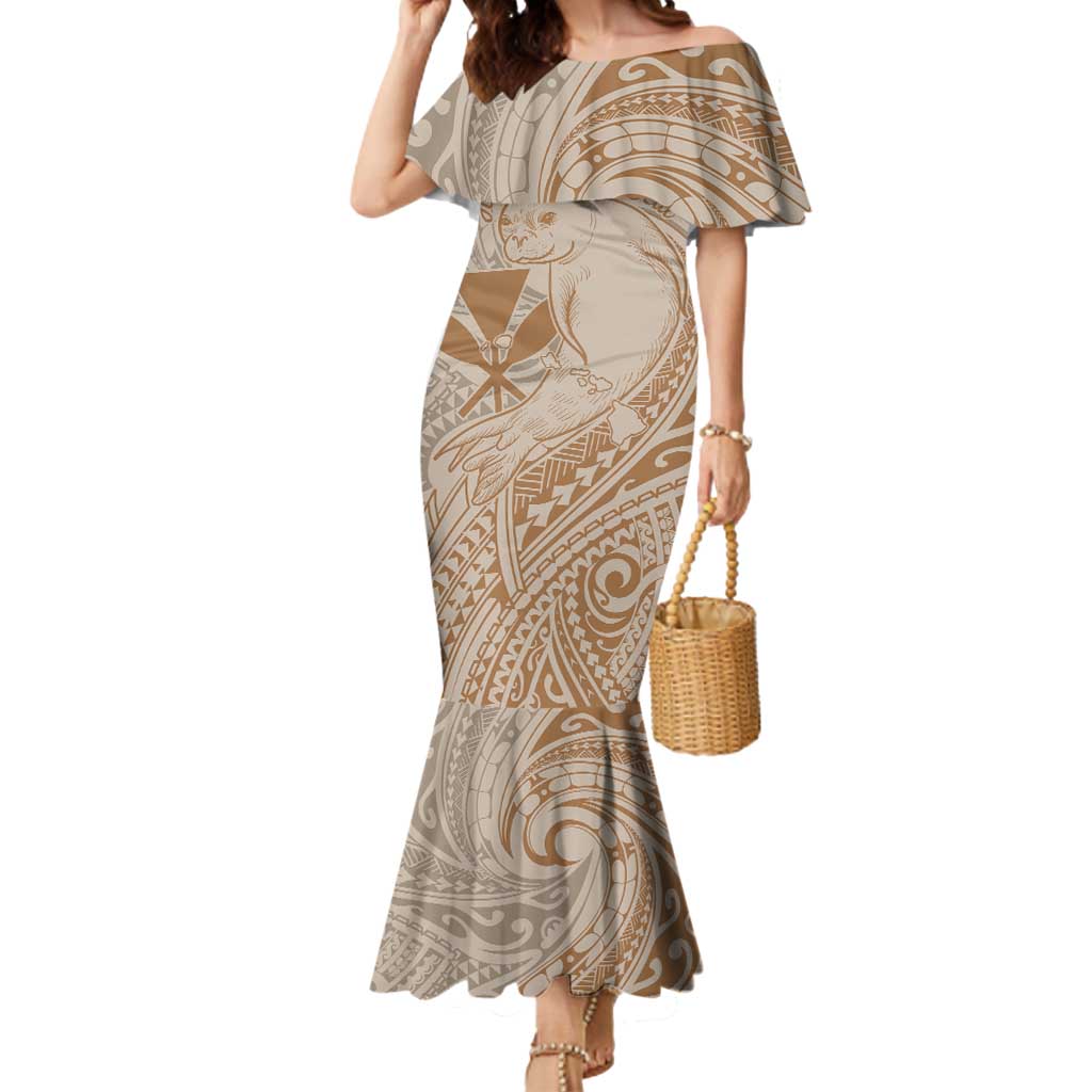 Hawaii Monk Seal and Map Mermaid Dress Polynesian Kanaka Maoli Beige Vibe