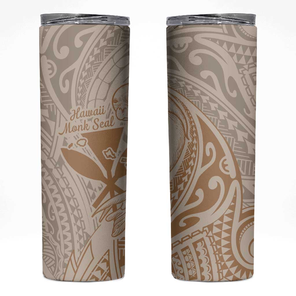 Hawaii Monk Seal and Map Skinny Tumbler Polynesian Kanaka Maoli Beige Vibe