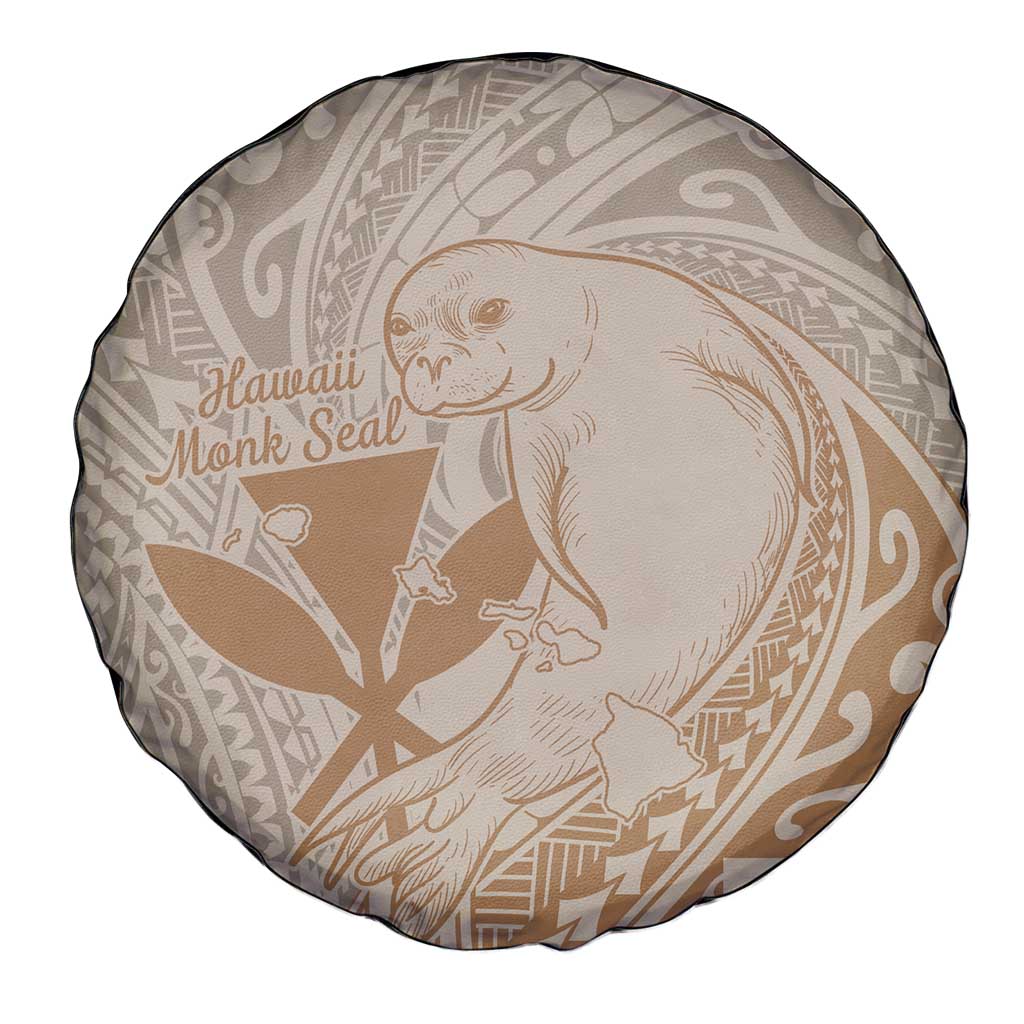 Hawaii Monk Seal and Map Spare Tire Cover Polynesian Kanaka Maoli Beige Vibe