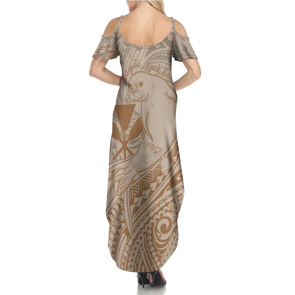 Hawaii Monk Seal and Map Summer Maxi Dress Polynesian Kanaka Maoli Beige Vibe