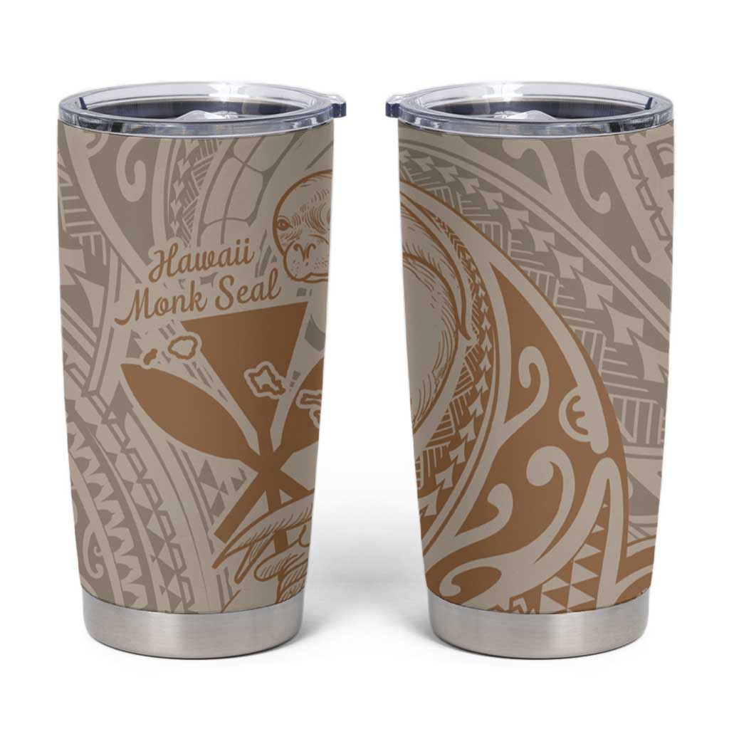 Hawaii Monk Seal and Map Tumbler Cup Polynesian Kanaka Maoli Beige Vibe