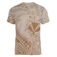 Hawaii Monk Seal and Map Women V-Neck T-Shirt Polynesian Kanaka Maoli Beige Vibe LT9 - Polynesian Pride