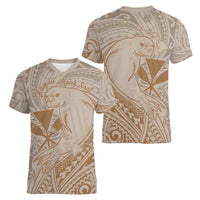 Hawaii Monk Seal and Map Women V-Neck T-Shirt Polynesian Kanaka Maoli Beige Vibe LT9 - Polynesian Pride