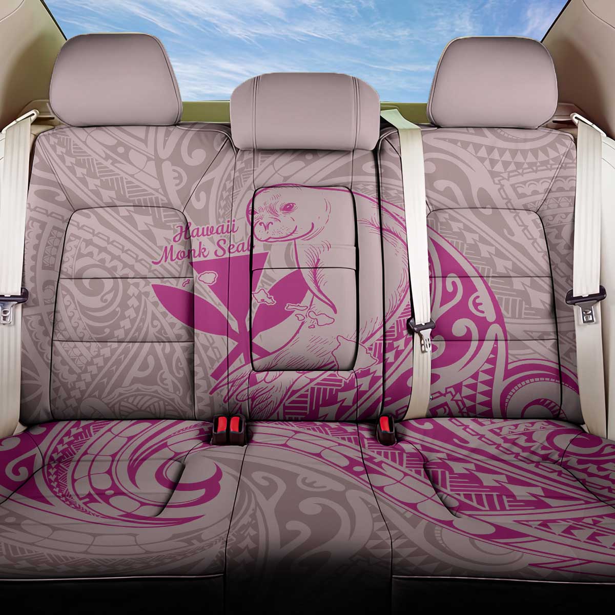 Hawaii Monk Seal and Map Back Car Seat Cover Polynesian Kanaka Maoli Pink Vibe