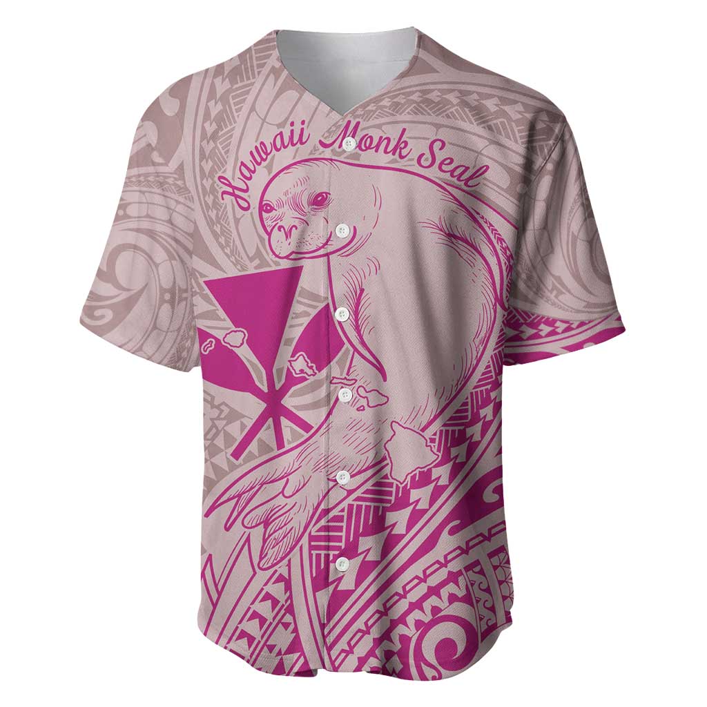 Hawaii Monk Seal and Map Baseball Jersey Polynesian Kanaka Maoli Pink Vibe LT9 Pink - Polynesian Pride