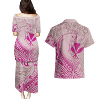 Hawaii Monk Seal and Map Couples Matching Puletasi and Hawaiian Shirt Polynesian Kanaka Maoli Pink Vibe LT9 - Polynesian Pride