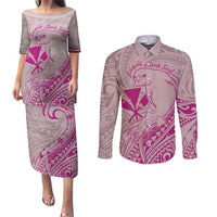 Hawaii Monk Seal and Map Couples Matching Puletasi and Long Sleeve Button Shirt Polynesian Kanaka Maoli Pink Vibe LT9 Pink - Polynesian Pride