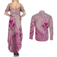Hawaii Monk Seal and Map Couples Matching Summer Maxi Dress and Long Sleeve Button Shirt Polynesian Kanaka Maoli Pink Vibe LT9 - Polynesian Pride