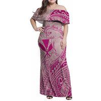 Hawaii Monk Seal and Map Family Matching Off Shoulder Maxi Dress and Hawaiian Shirt Polynesian Kanaka Maoli Pink Vibe LT9 Mom's Dress Pink - Polynesian Pride