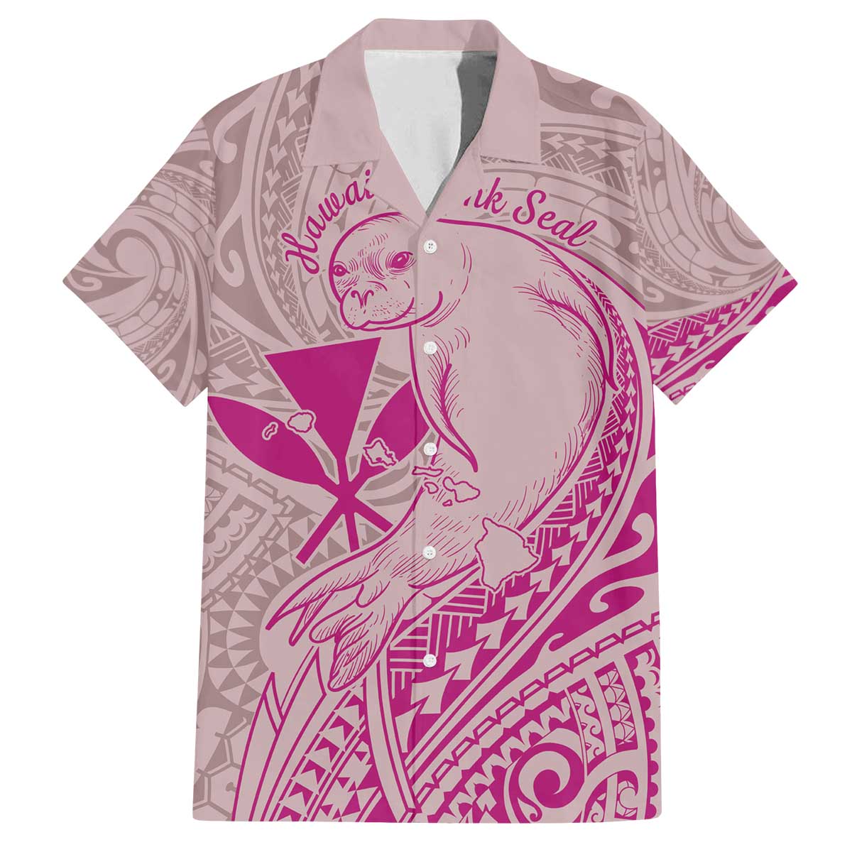 Hawaii Monk Seal and Map Family Matching Puletasi and Hawaiian Shirt Polynesian Kanaka Maoli Pink Vibe LT9 Dad's Shirt - Short Sleeve Pink - Polynesian Pride