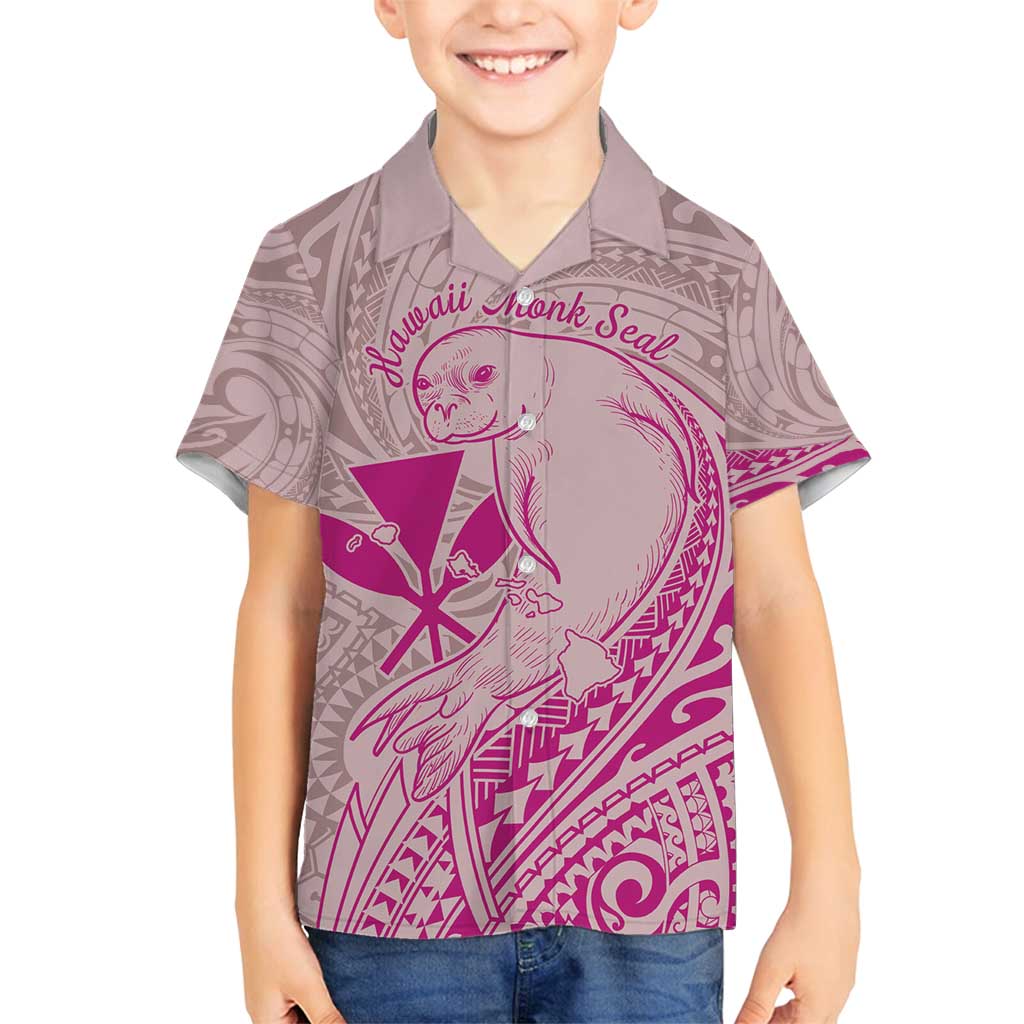 Hawaii Monk Seal and Map Family Matching Summer Maxi Dress and Hawaiian Shirt Polynesian Kanaka Maoli Pink Vibe LT9 Son's Shirt Pink - Polynesian Pride