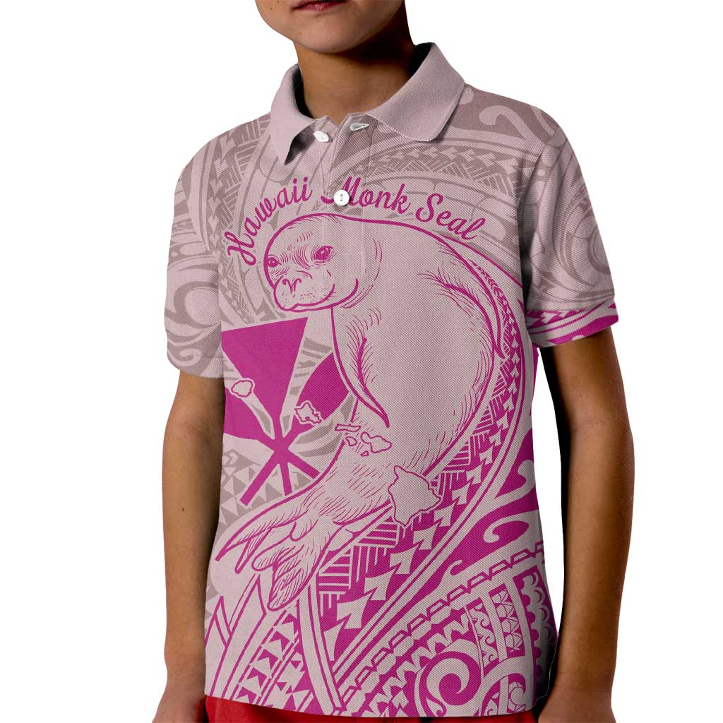 Hawaii Monk Seal and Map Kid Polo Shirt Polynesian Kanaka Maoli Pink Vibe
