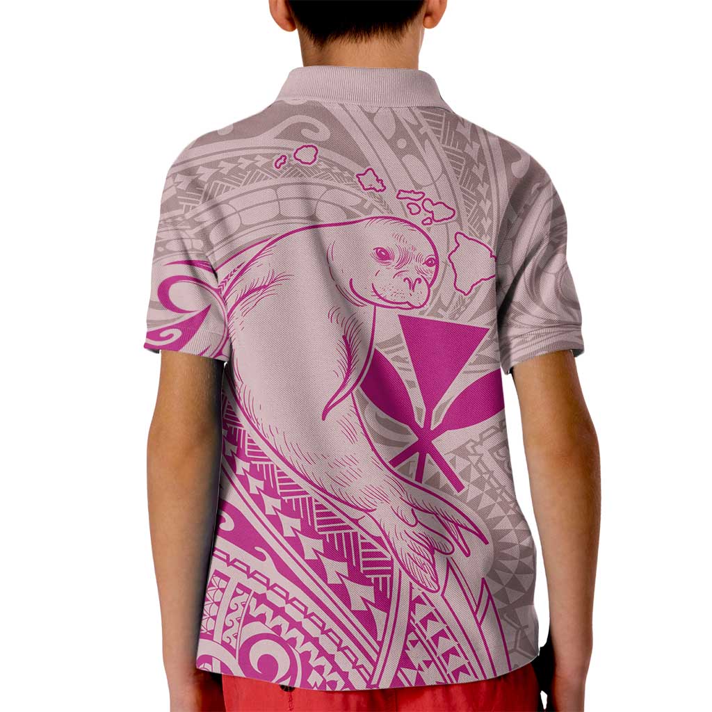 Hawaii Monk Seal and Map Kid Polo Shirt Polynesian Kanaka Maoli Pink Vibe