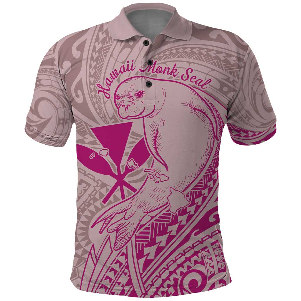 Hawaii Monk Seal and Map Polo Shirt Polynesian Kanaka Maoli Pink Vibe