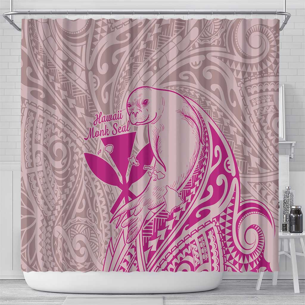 Hawaii Monk Seal and Map Shower Curtain Polynesian Kanaka Maoli Pink Vibe LT9 - Polynesian Pride