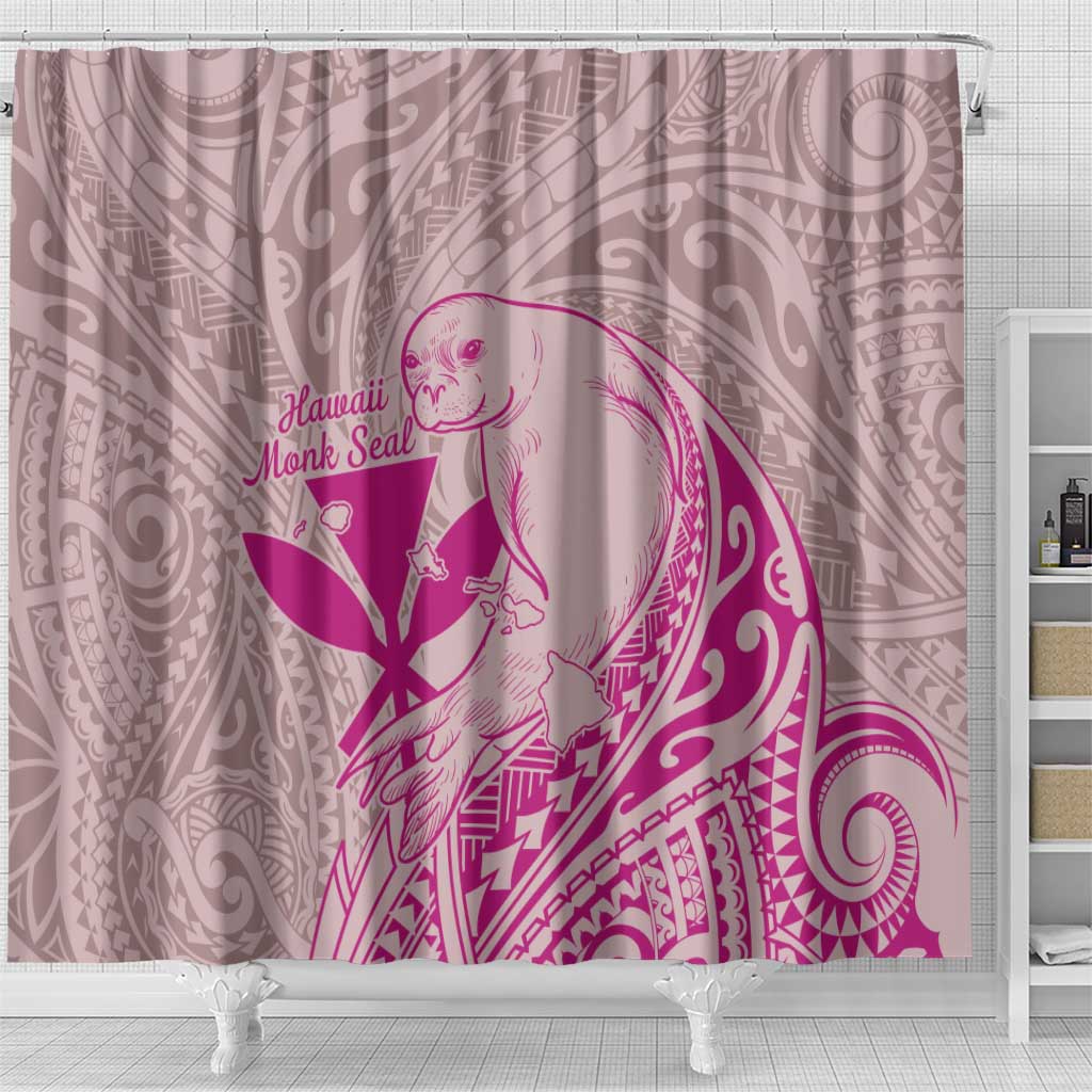 Hawaii Monk Seal and Map Shower Curtain Polynesian Kanaka Maoli Pink Vibe LT9 - Polynesian Pride