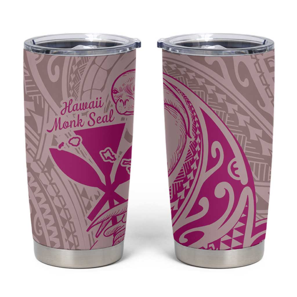 Hawaii Monk Seal and Map Tumbler Cup Polynesian Kanaka Maoli Pink Vibe