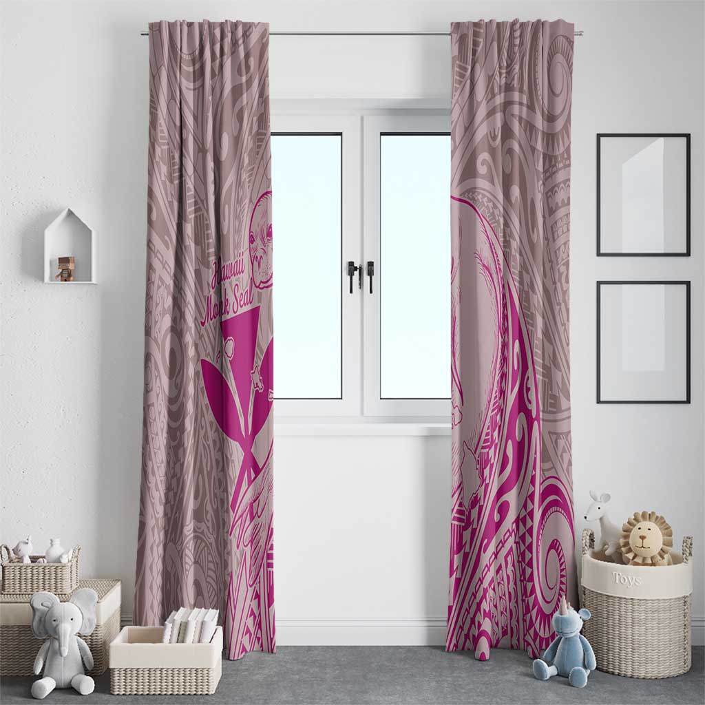 Hawaii Monk Seal and Map Window Curtain Polynesian Kanaka Maoli Pink Vibe