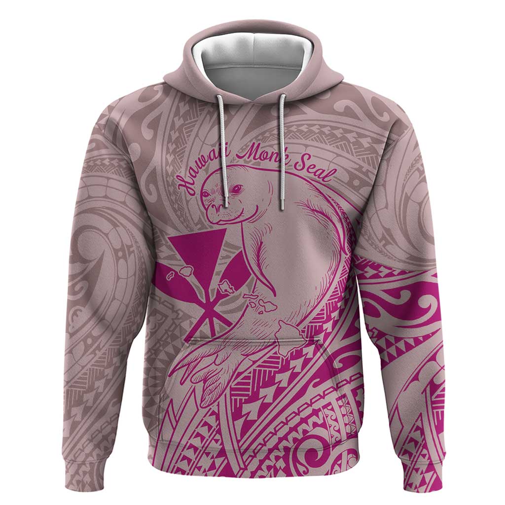Hawaii Monk Seal and Map Zip Hoodie Polynesian Kanaka Maoli Pink Vibe