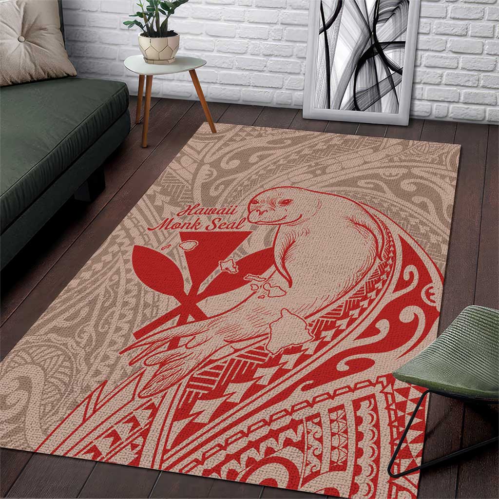 Hawaii Monk Seal and Map Area Rug Polynesian Kanaka Maoli Red Vibe