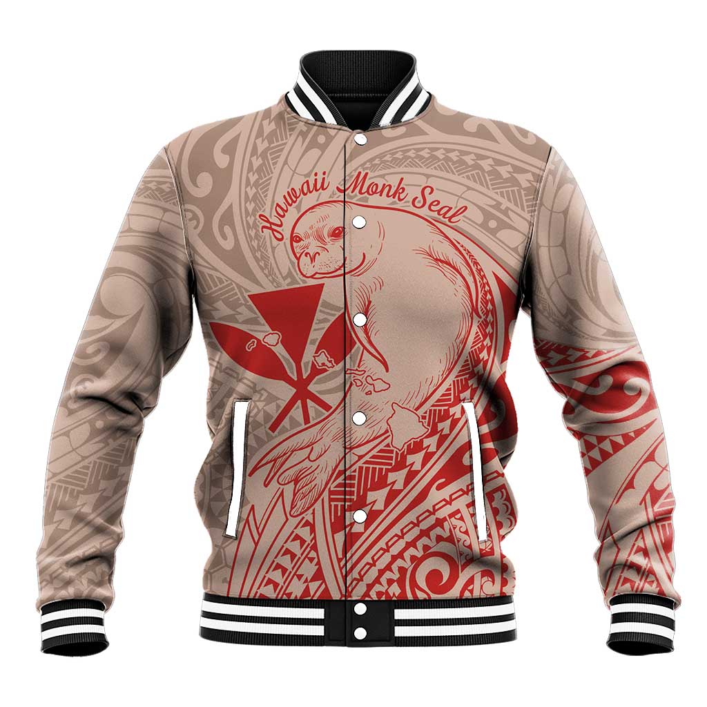 Hawaii Monk Seal and Map Baseball Jacket Polynesian Kanaka Maoli Red Vibe LT9 Unisex Red - Polynesian Pride