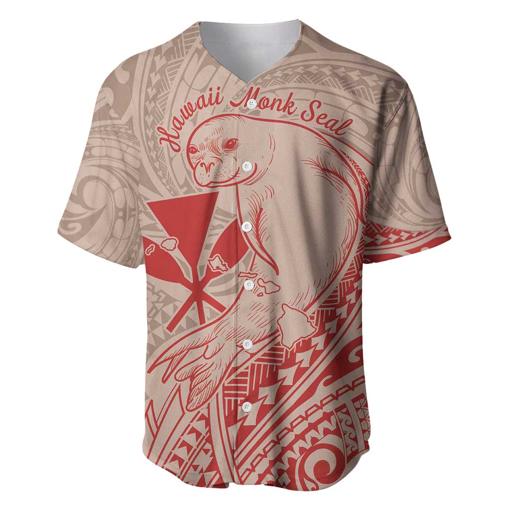 Hawaii Monk Seal and Map Baseball Jersey Polynesian Kanaka Maoli Red Vibe LT9 Red - Polynesian Pride