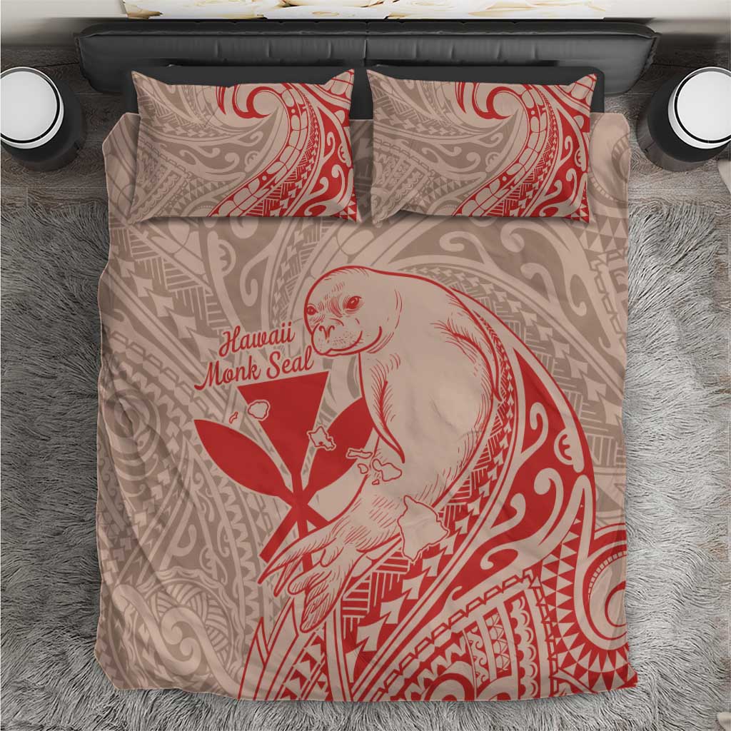 Hawaii Monk Seal and Map Bedding Set Polynesian Kanaka Maoli Red Vibe