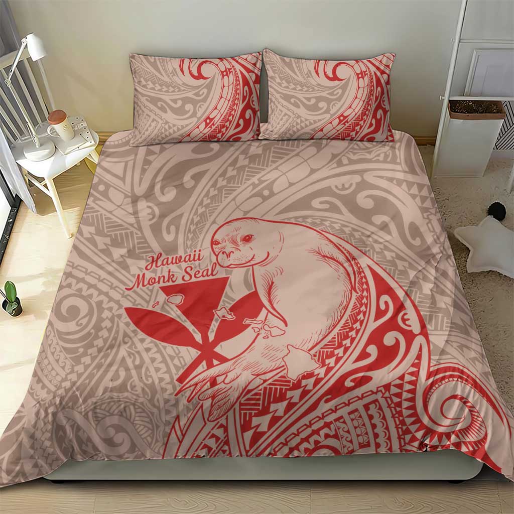 Hawaii Monk Seal and Map Bedding Set Polynesian Kanaka Maoli Red Vibe