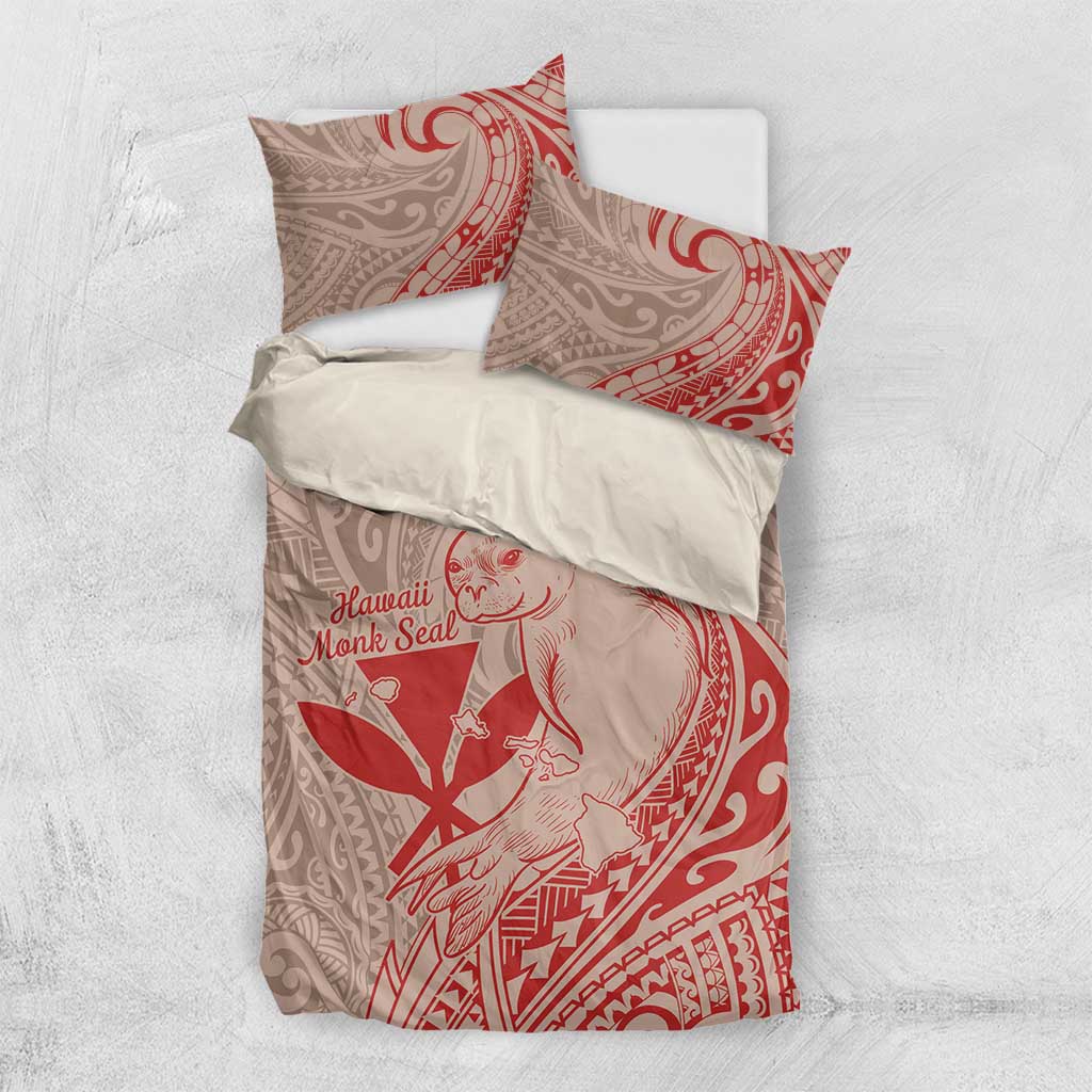 Hawaii Monk Seal and Map Bedding Set Polynesian Kanaka Maoli Red Vibe